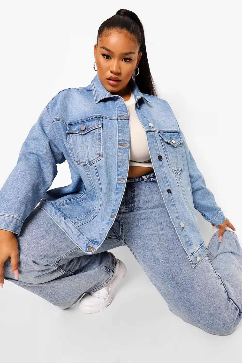 Oversized denim jacket store womens plus size